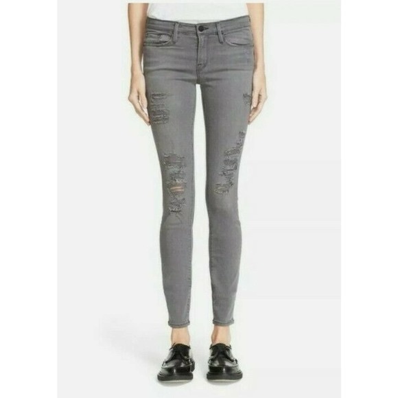 FRAME Denim Le Skinny De Jeanne Distressed Destroyed Grey Shred Jeans26 - Picture 1 of 7